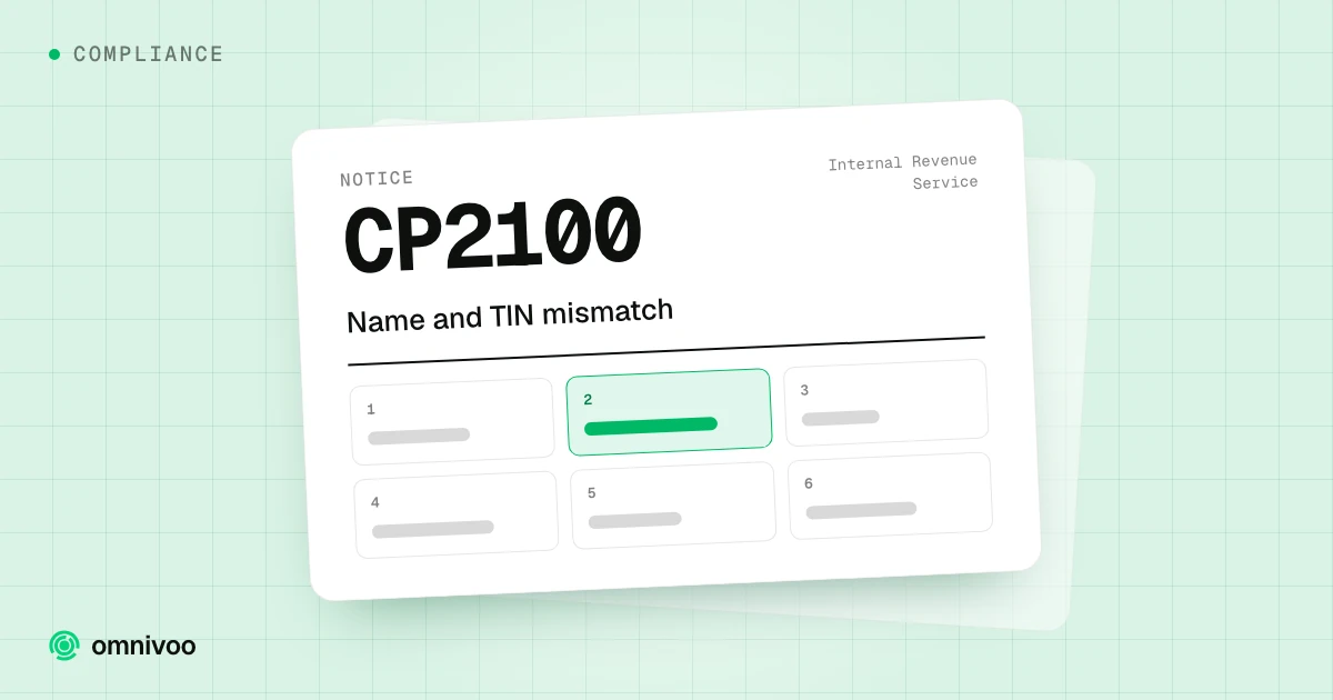 Notice CP2100, Name and TIN mismatch, drawn as a tax form with one box highlighted