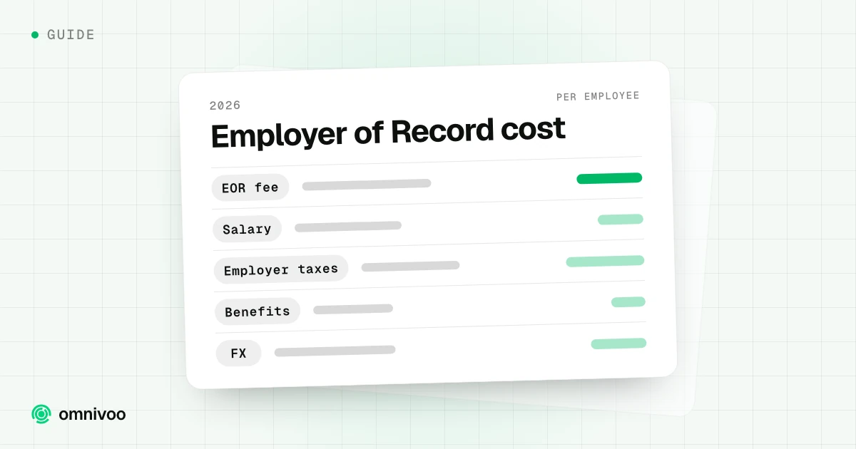 Employer of Record cost table with rows for EOR fee, Salary, Employer taxes, Benefits and FX
