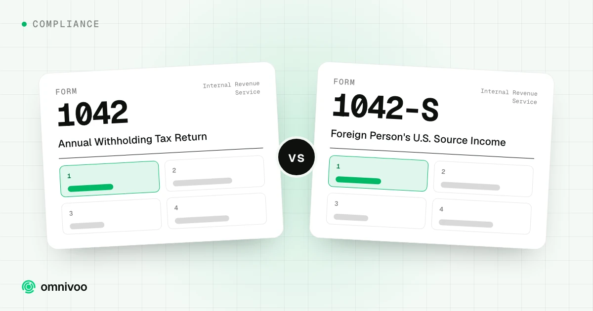 Form 1042 (Annual Withholding Tax Return) next to Form 1042-S (Foreign Person's U.S. Source Income)