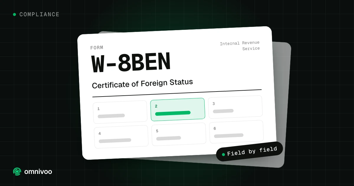 Form W-8BEN, Certificate of Foreign Status, drawn as a tax form with one box highlighted