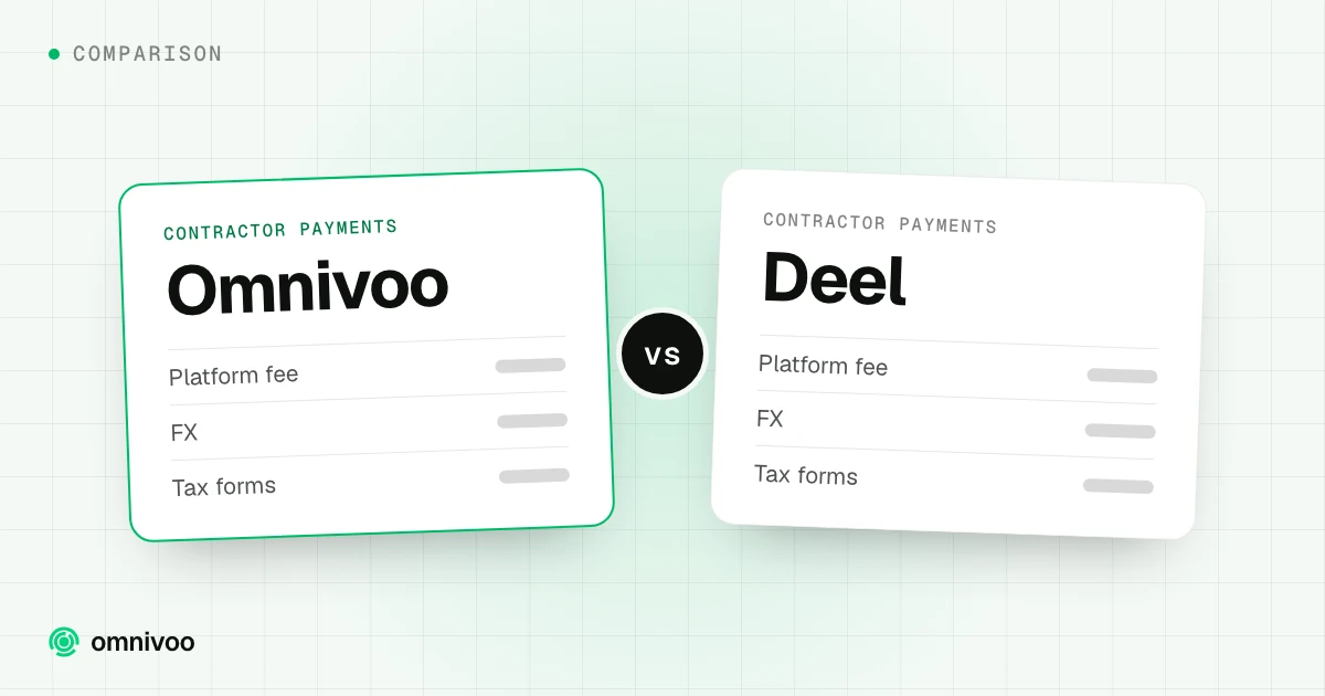 Omnivoo vs Deel, compared on platform fee, fx and tax forms