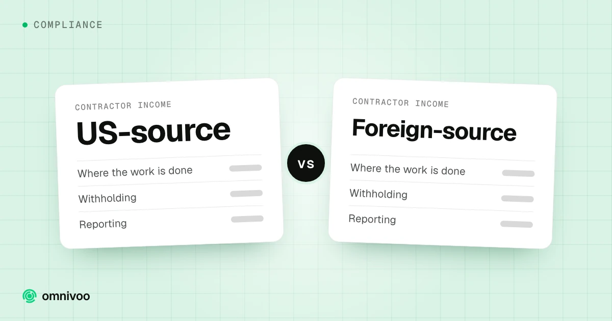 US-source vs Foreign-source, compared on where the work is done, withholding and reporting