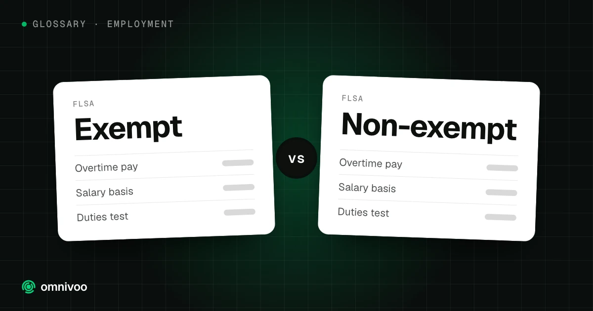 Exempt vs Non-exempt, compared on overtime pay, salary basis and duties test