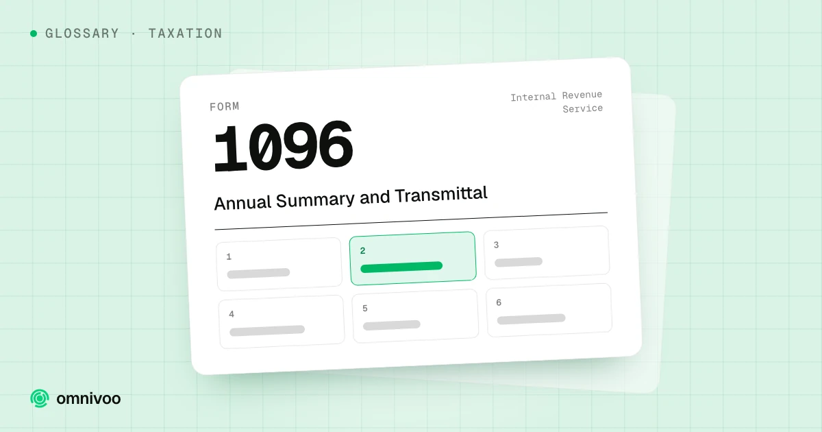 Form 1096, Annual Summary and Transmittal, drawn as a tax form with one box highlighted