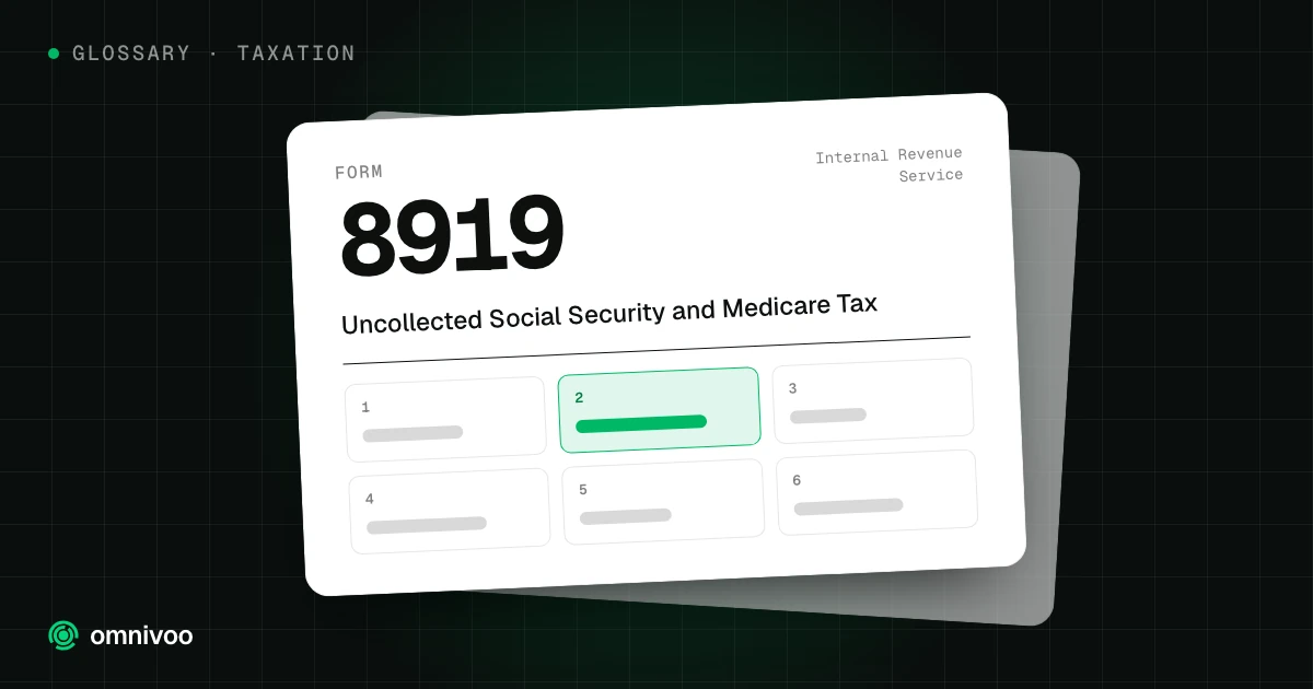 Form 8919, Uncollected Social Security and Medicare Tax, drawn as a tax form with one box highlighted