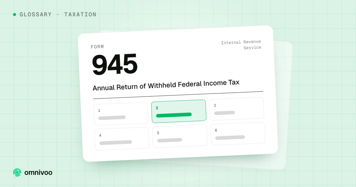 Form 945, Annual Return of Withheld Federal Income Tax, drawn as a tax form with one box highlighted