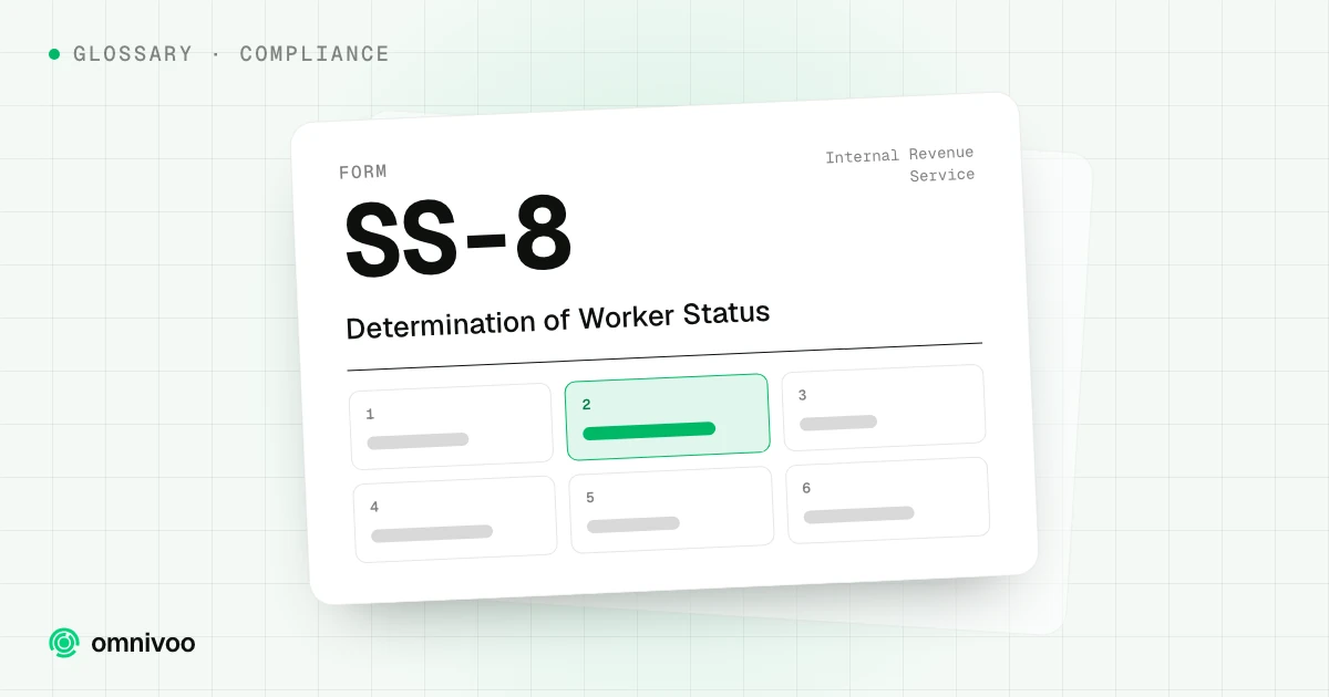 Form SS-8, Determination of Worker Status, drawn as a tax form with one box highlighted