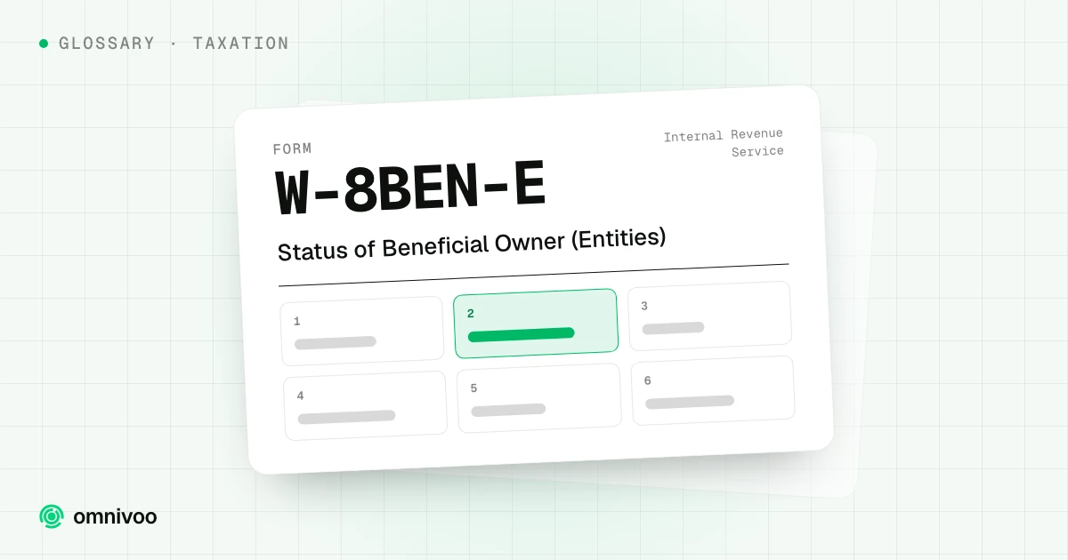 Form W-8BEN-E, Status of Beneficial Owner (Entities), drawn as a tax form with one box highlighted