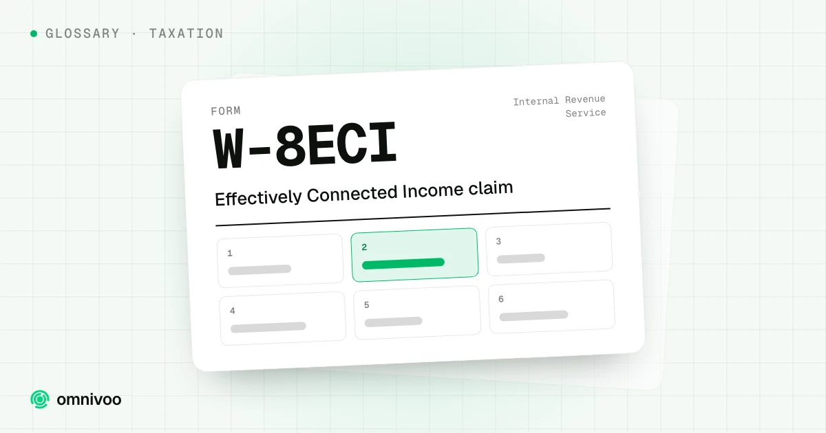 Form W-8ECI, Effectively Connected Income claim, drawn as a tax form with one box highlighted