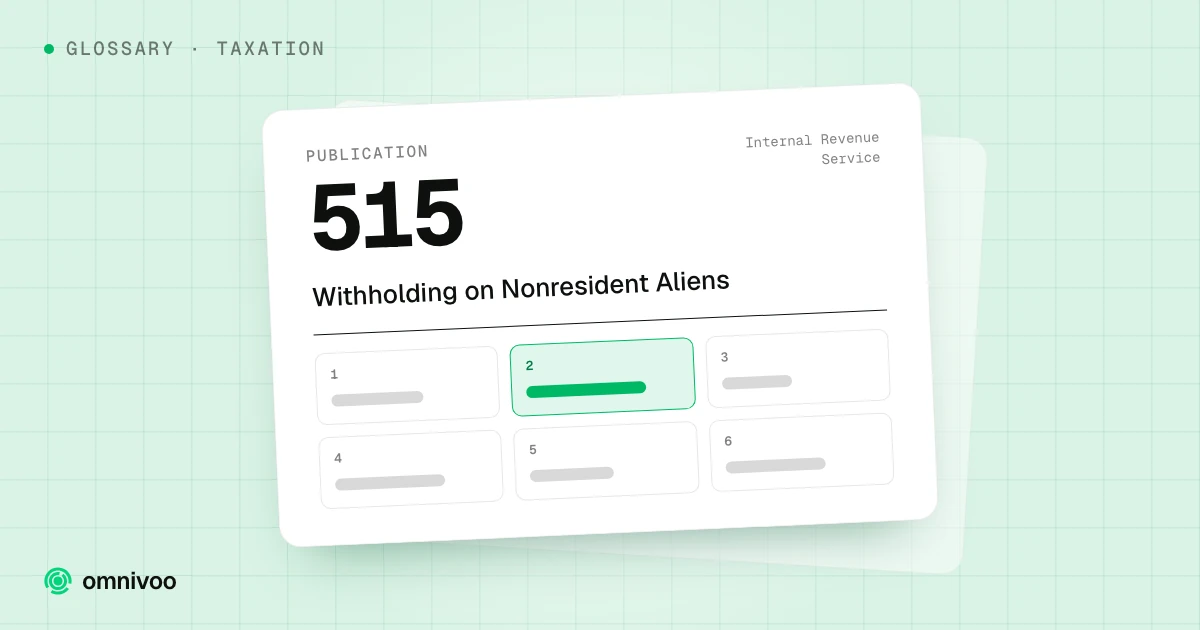 Publication 515, Withholding on Nonresident Aliens, drawn as a tax form with one box highlighted
