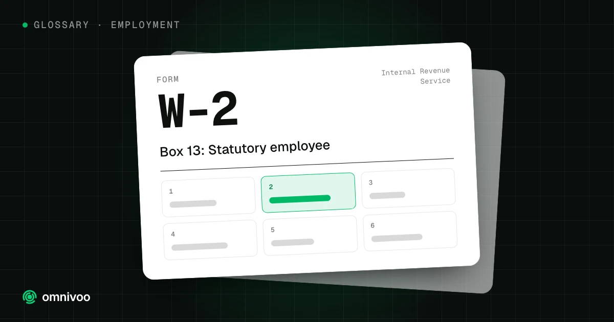 Form W-2, Box 13: Statutory employee, drawn as a tax form with one box highlighted